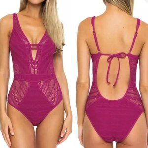 Becca Color Play Crochet Plunge One-Piece Swimsuit Size XL